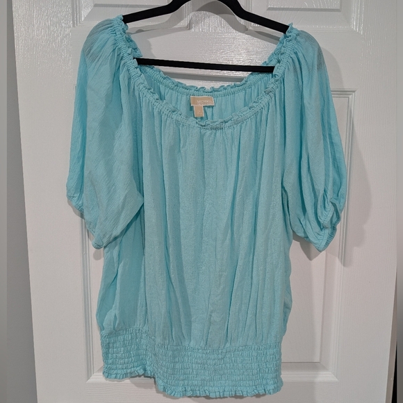 Michael by Michael Kors Light Blue Peasant Blouse Cinched Waist in Size 2X - Picture 1 of 8